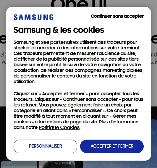 Les boutons pour la modale de coolie de Samsung sont des oblongs